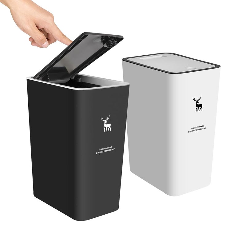 XPIY Trash Can with Lid, 2 Pack 4 Gallons/15 Liters Garbage Can with Press Top, Small Trash Can Dog Proof, Plastic Trash Bin, Waste Basket for Bathroom|Kitchen|Bedroom|Office (1, Blackwhite) - Image 1